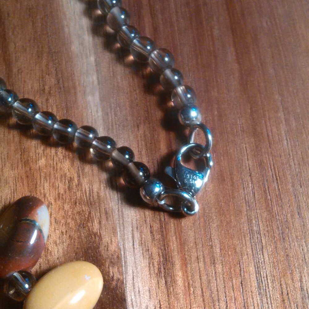 Mookite and Brazilian Smokey Quartz Stainless Steel Necklace - Picture 6 of 8